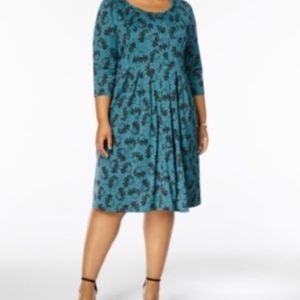 NY Collection Pleated Green Vine Dress NWT Sz 1XP